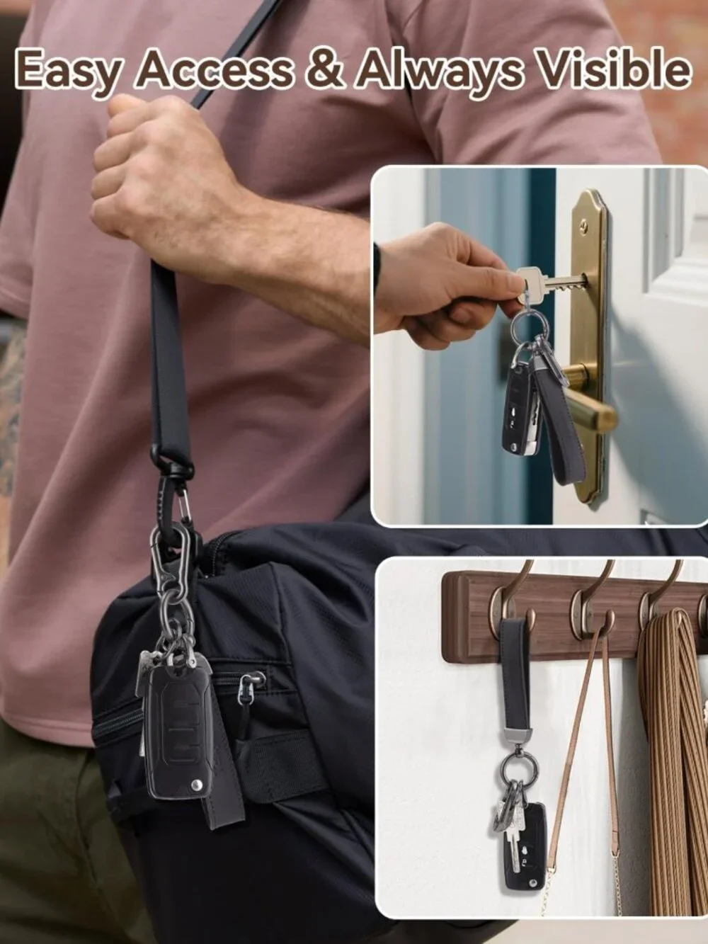Stylish Leather Key Chain for Men | Durable Car Key Holder with Strap
